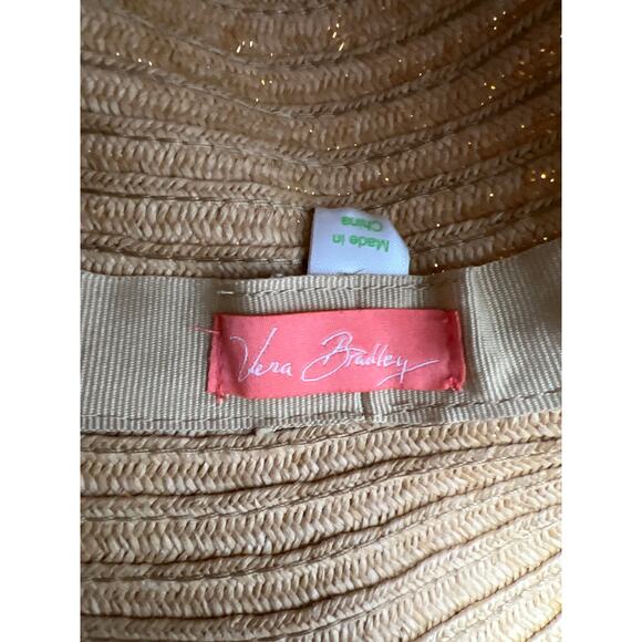 Vera Bradley Wide Brim Floppy Straw Sun Hat Pixie Stripe Accent One Size - Picture 4 of 5